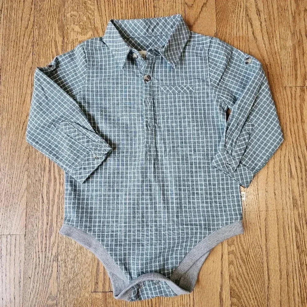 Me & Henry Long sleeve woven shirt onsie size 18-24M